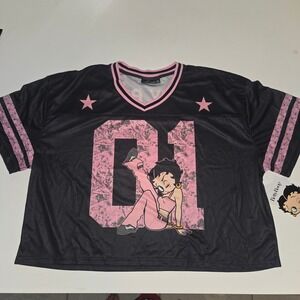 Betty Boop Football Jersey Fleischer Studios Black Pink Mesh Crop Top XL NWT